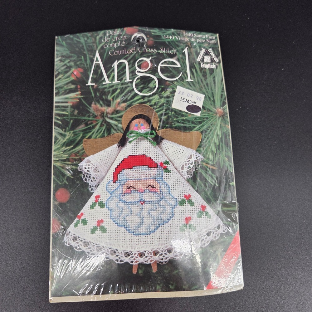 Vintage 1998 Angel Counted Cross Stitch Christmas Ornament 1440 Santa Face